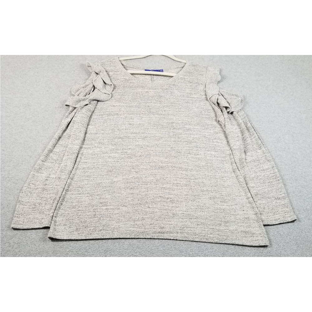 Apt. 9 Cold Shoulder Top Women L Large Gray Marl See Through Knit Blouse Casual